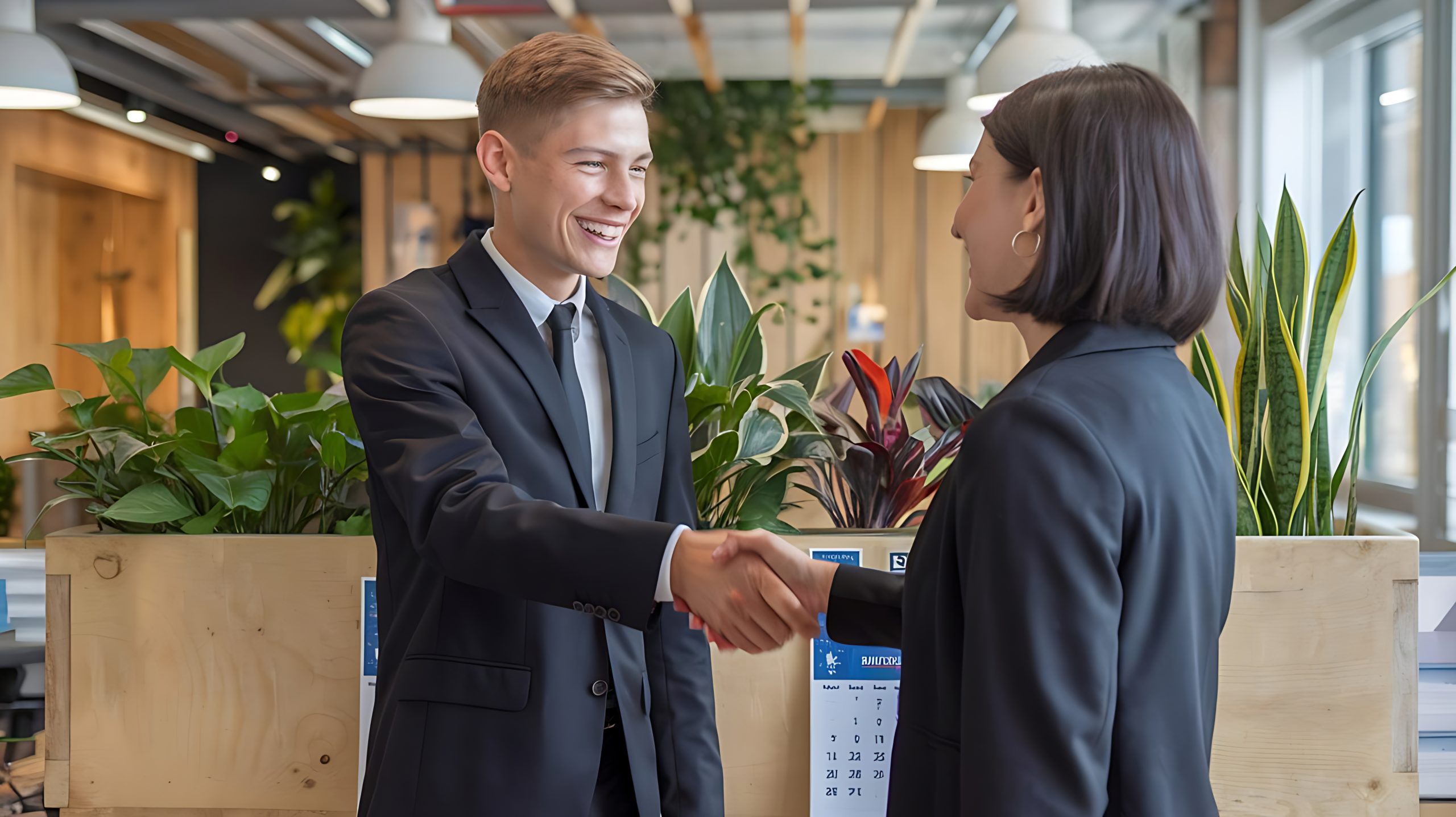 vecteezy two people shaking hands in an office 54013602