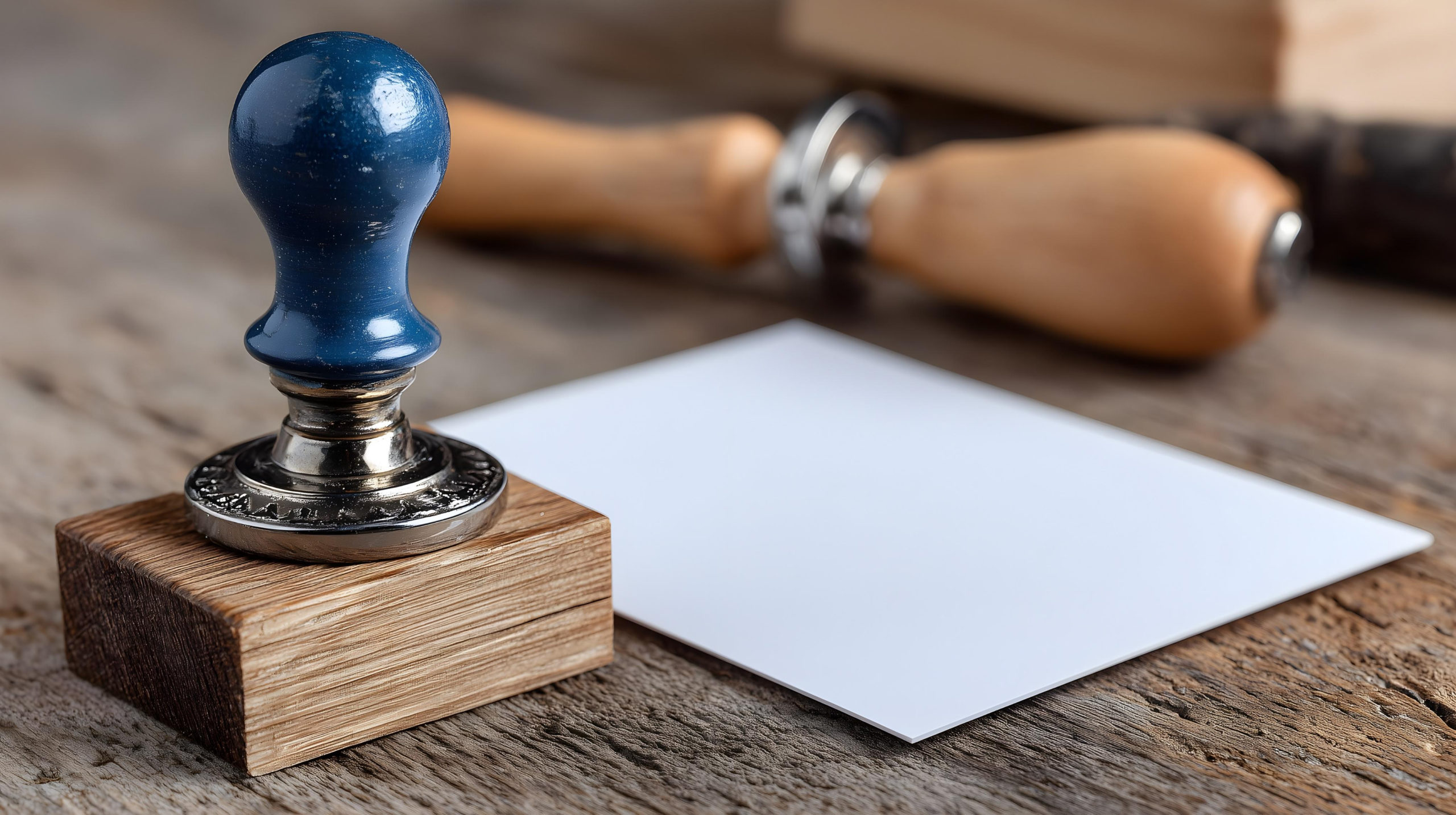 vecteezy a wooden stamp with a blue rubber stamp on top 72814930